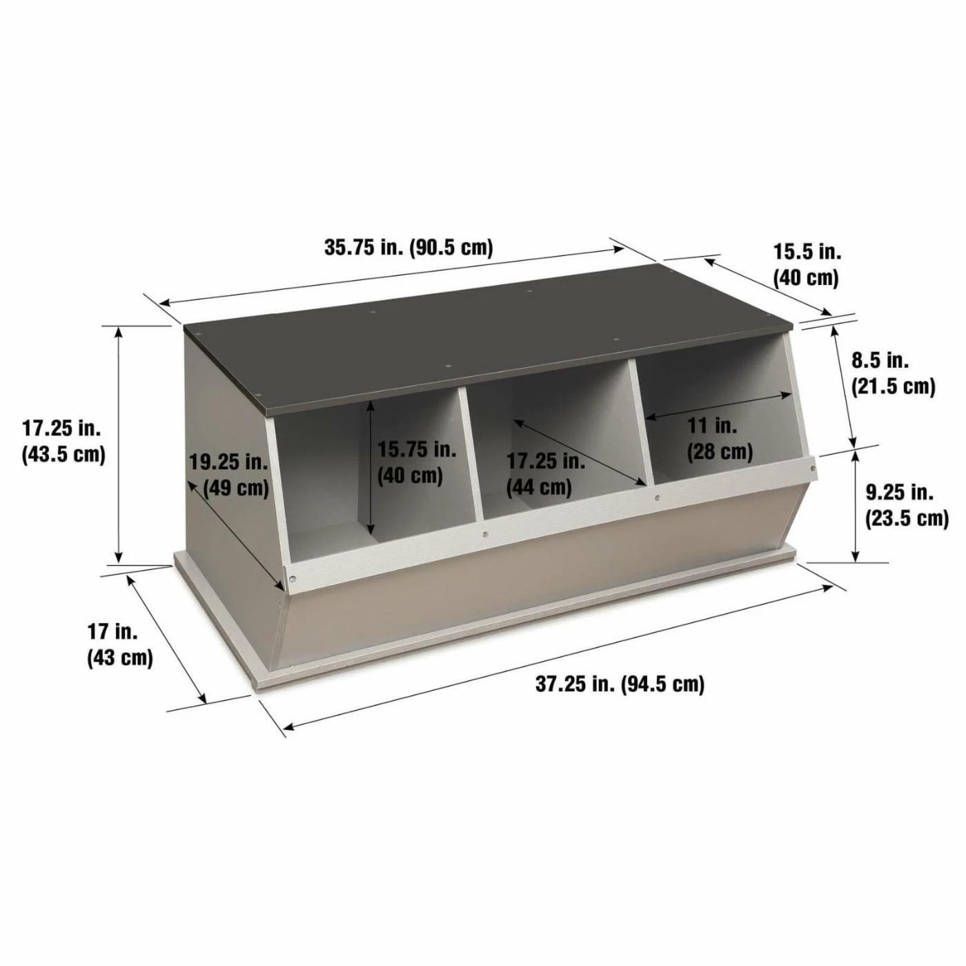 New ๐คฉ Bins & Cubbies Badger Basket Two Tone Three Bin Stackable Storage Cubby - Light Gray / Dark Gray ๐งจ - Image 6