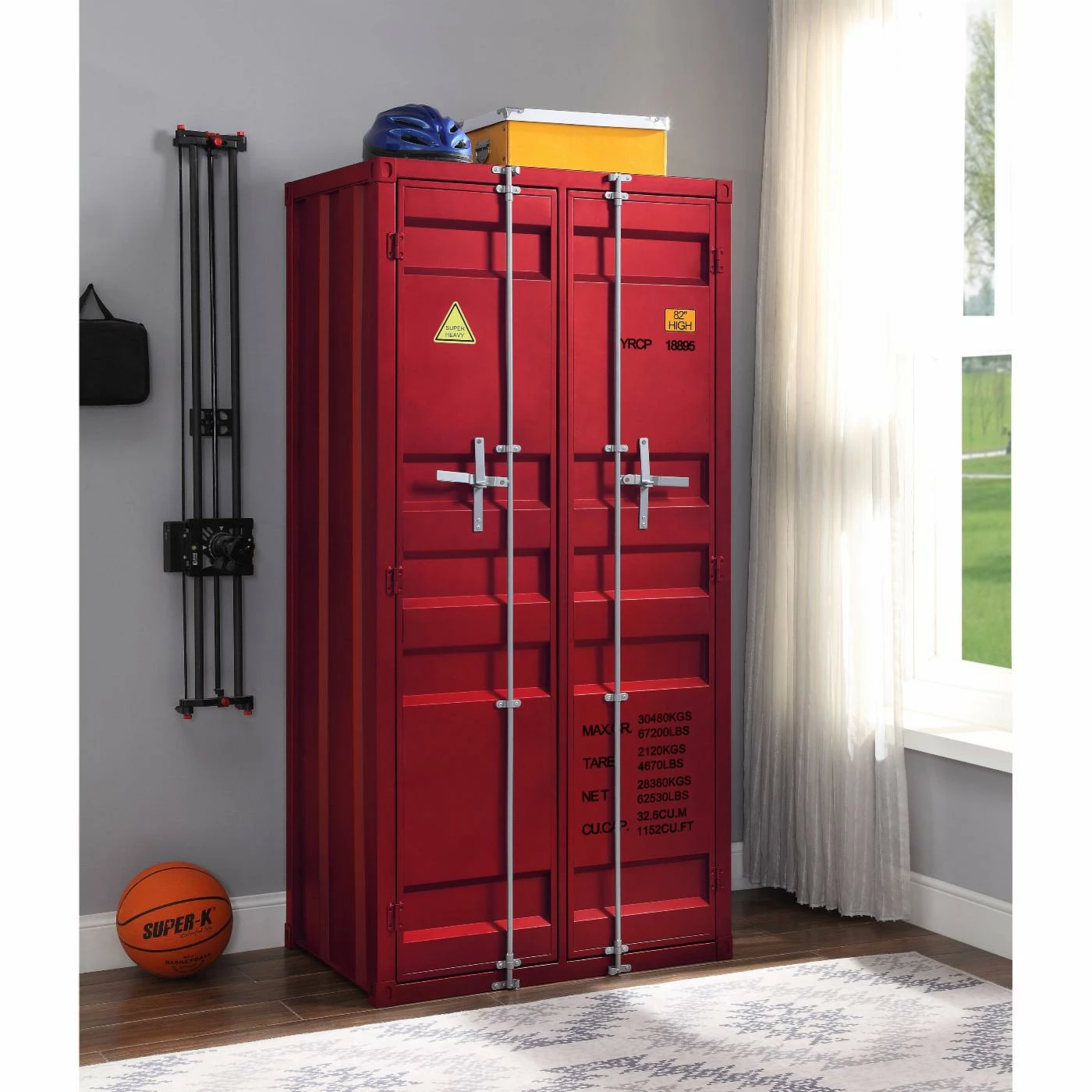 Cheapest ⌛ Red Acme Furniture Cargo Wardrobe With Double Door 🎉 - Image 8