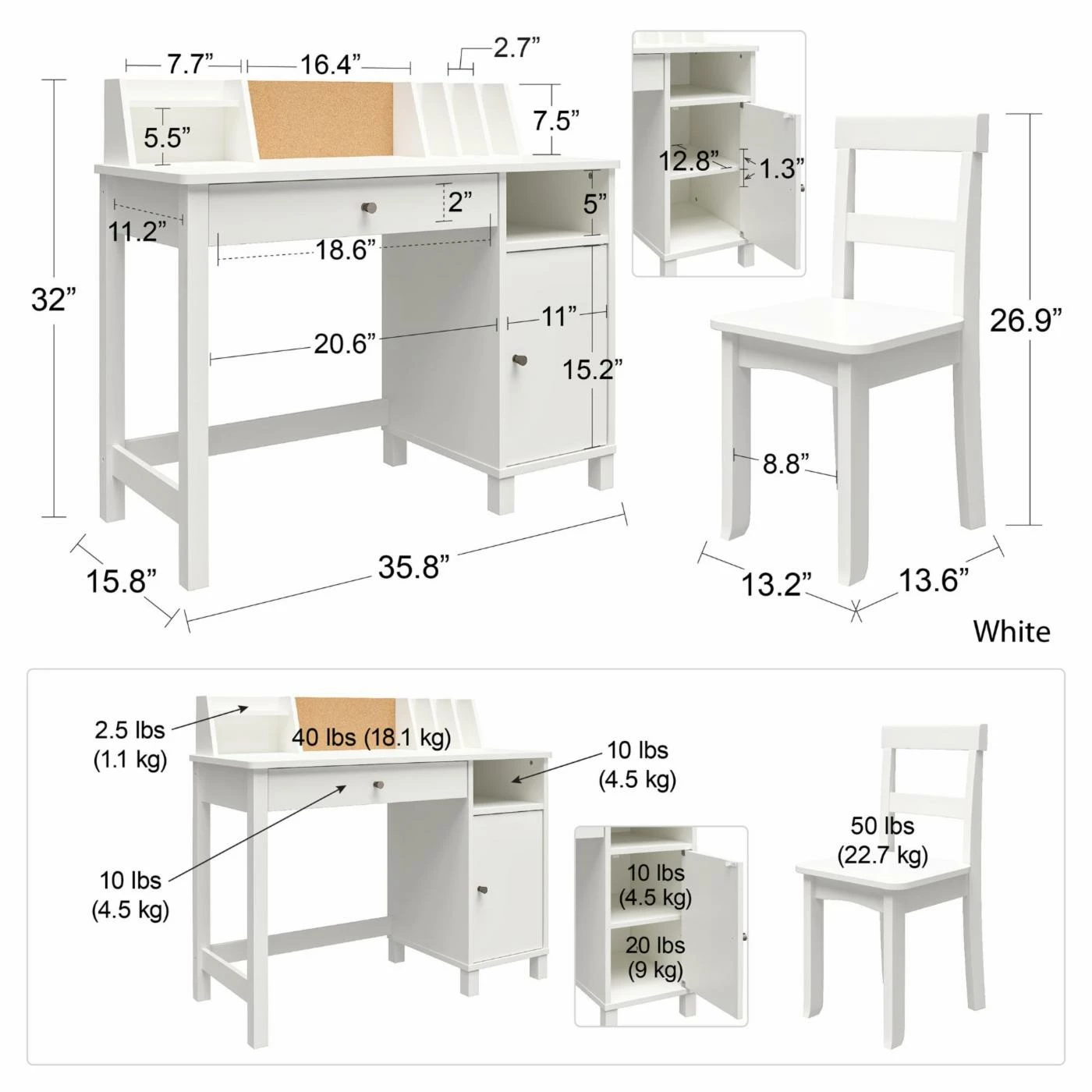 Brand new ๐ฅฐ White Ameriwood Home Brianna Kids Desk With Chair ๐ - Image 9