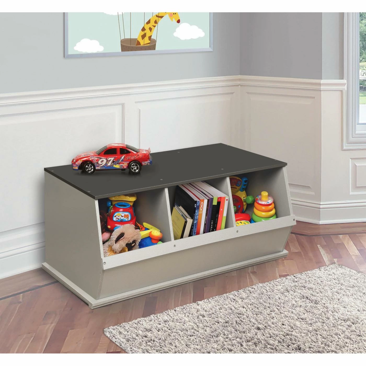 New ๐คฉ Bins & Cubbies Badger Basket Two Tone Three Bin Stackable Storage Cubby - Light Gray / Dark Gray ๐งจ - Image 2
