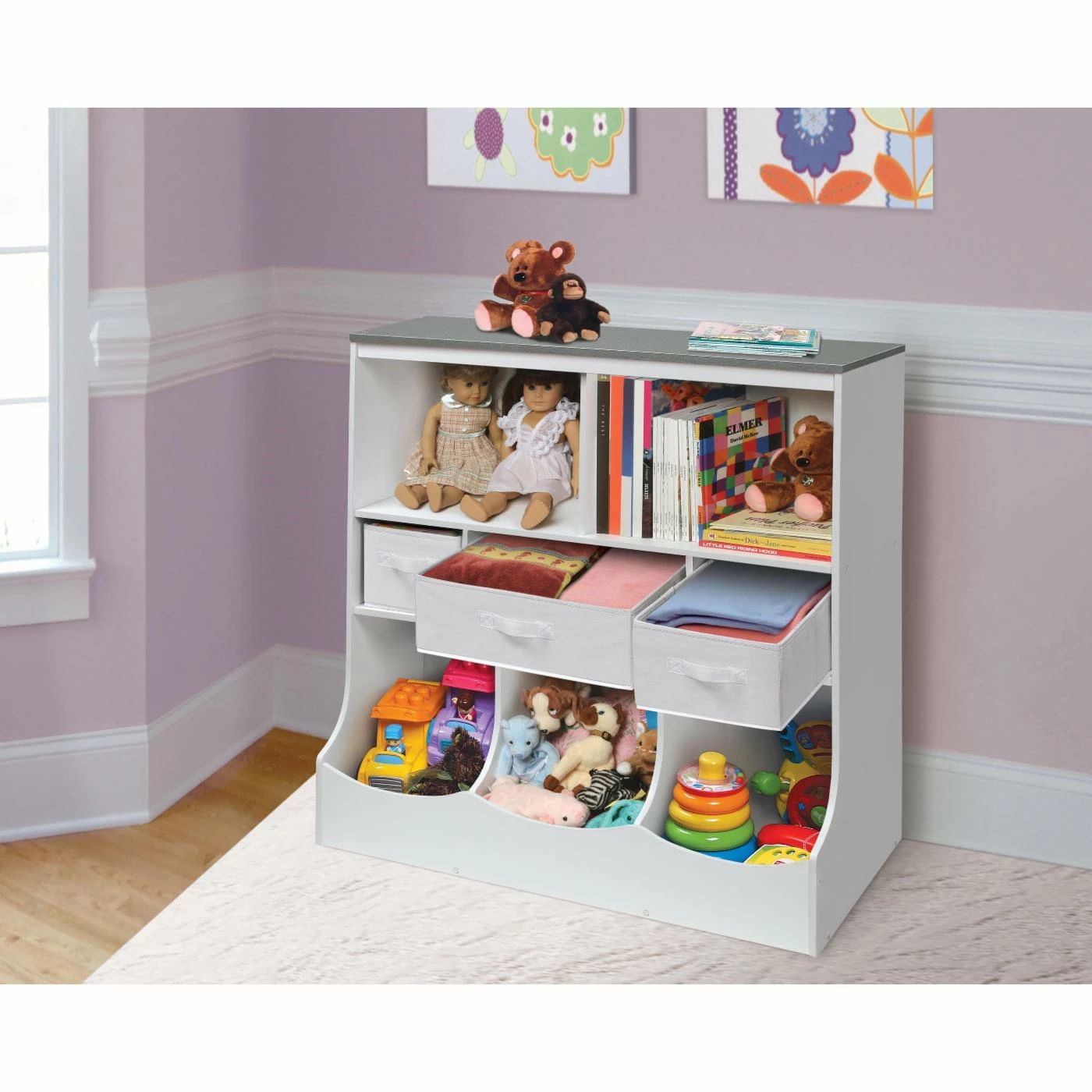 Best Pirce ๐งจ Bins & Cubbies Badger Basket Woodgrain Combo Toy Storage Unit With 3 Baskets - White/Woodgrain Gray ๐ - Image 2