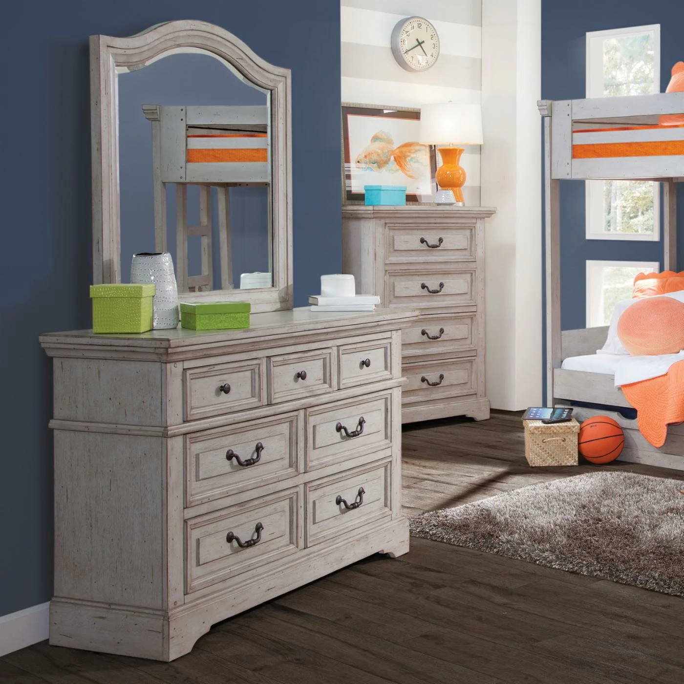 Outlet โจ Dressers American Woodcrafters Stonebrook 7 Drawer Double ๐ Dresser With Optional Mirror - Antique Gray โ๏ธ