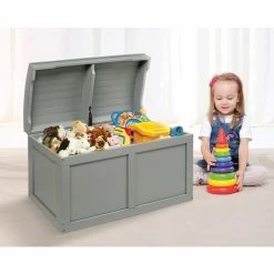 Best Pirce 💯 Toy Boxes Badger Basket Hardwood Barrel Top Toy Chest - Gray 😀