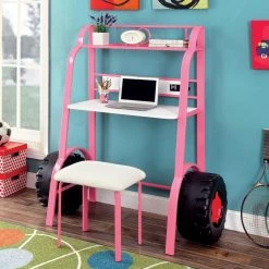 Cheap 🌟 White Furniture Of America Daiton Racecar Desk And Stool Set 🎁