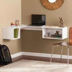New 😉 Southern Enterprises Fynn Wall Mount Corner Desk - White 🔥